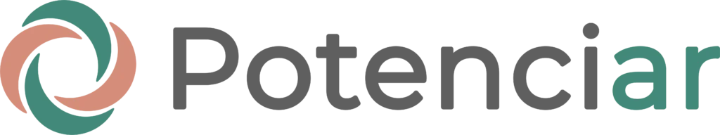 Logotipo de Potenciar Focusing con el texto "Potenciar" en color verde. Marca de Alejandro Juroczko. Focusing para empresas