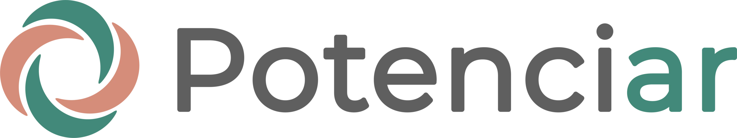 Logotipo de Potenciar Focusing con el texto "Potenciar" en color verde. Marca de Alejandro Juroczko. Focusing para empresas